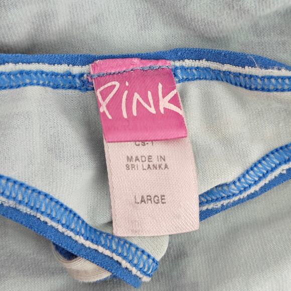 Vintage Victoria Secret PINK Blue Logo Cotton Thong Panty Womens Large - Picture 2 of 4